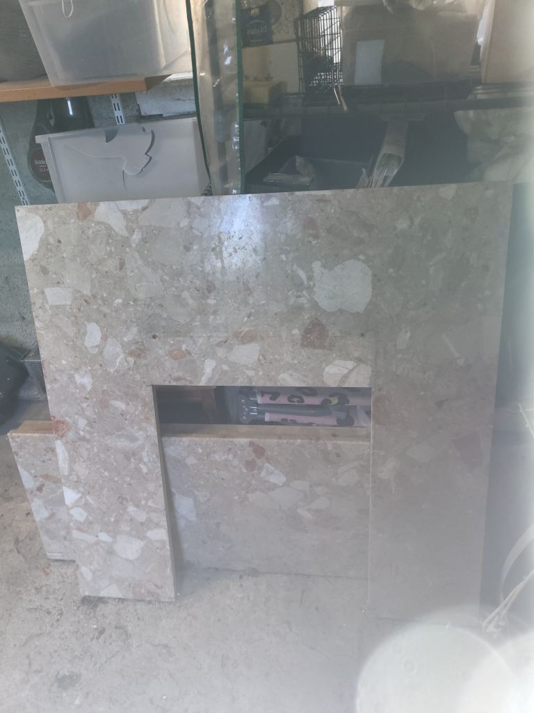Marble Fireplace Surround – Good Condition, Beige Stone