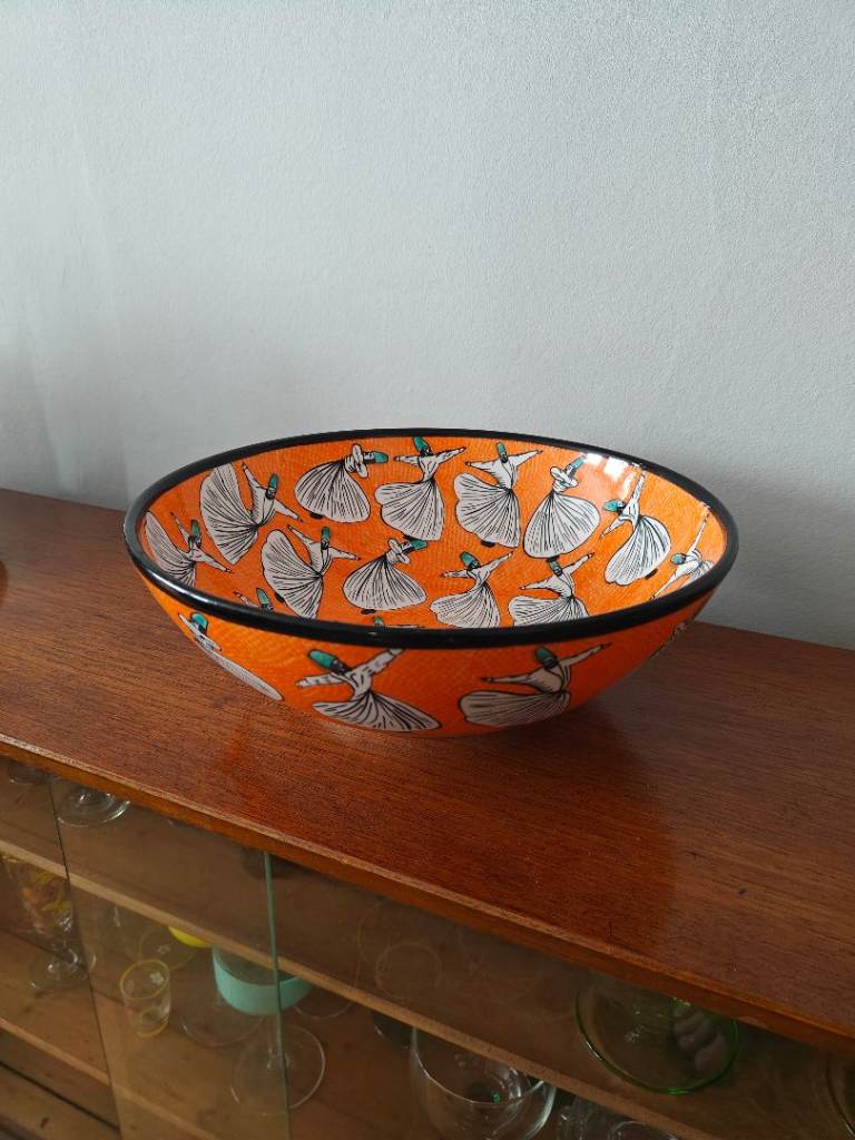 Turkish Whirling Dervish Ceramic Bowl – Istanbul Orange Sufi Design