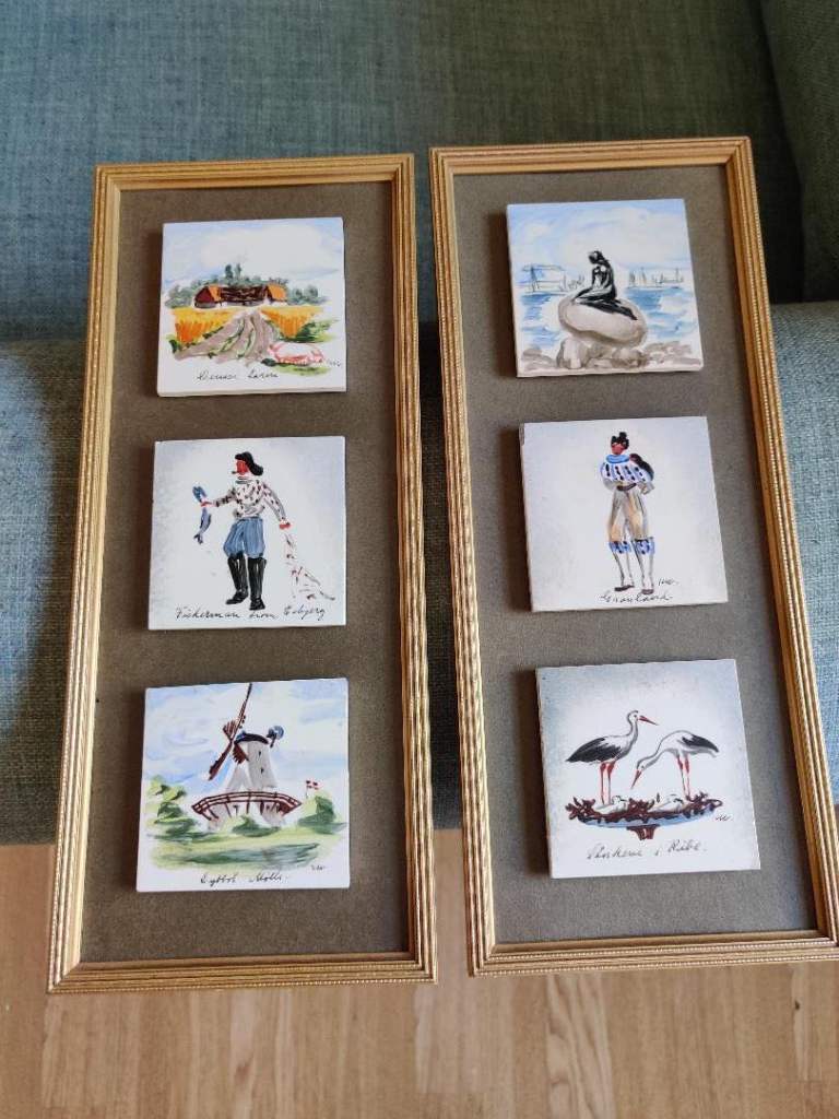 Vintage Danish Hand-Painted Souvenir Ceramic Tile Plaques – Set of 2
