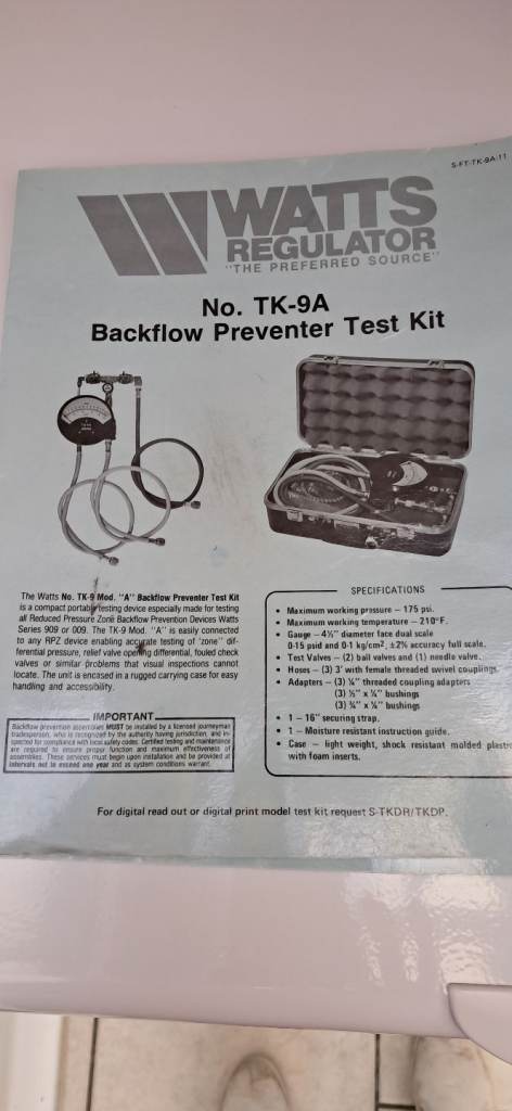 Backflow Preventer Test Kit