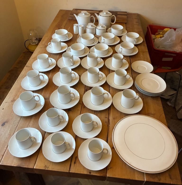 THOMAS  Germany Porcelain thin narrow silver band edge Dinner service tableware 