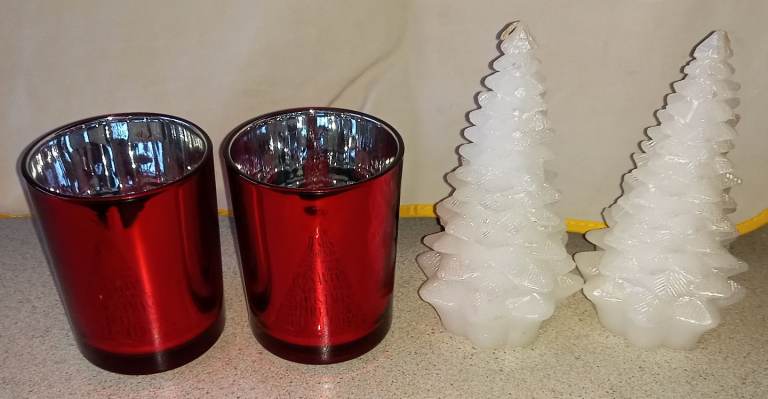 image for 2 Glass Christmas Pots 2 Christmas Tree Candles