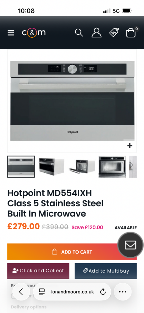 Hotpoint MD554IXH Class 5 Stainless Steel Built In Microwave (Please read )