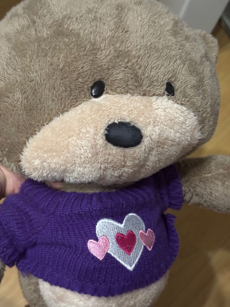 Hugs Teddy Bear Purple Knitted Heart Jumper Large Soft Plush Toy Card Factory dog
