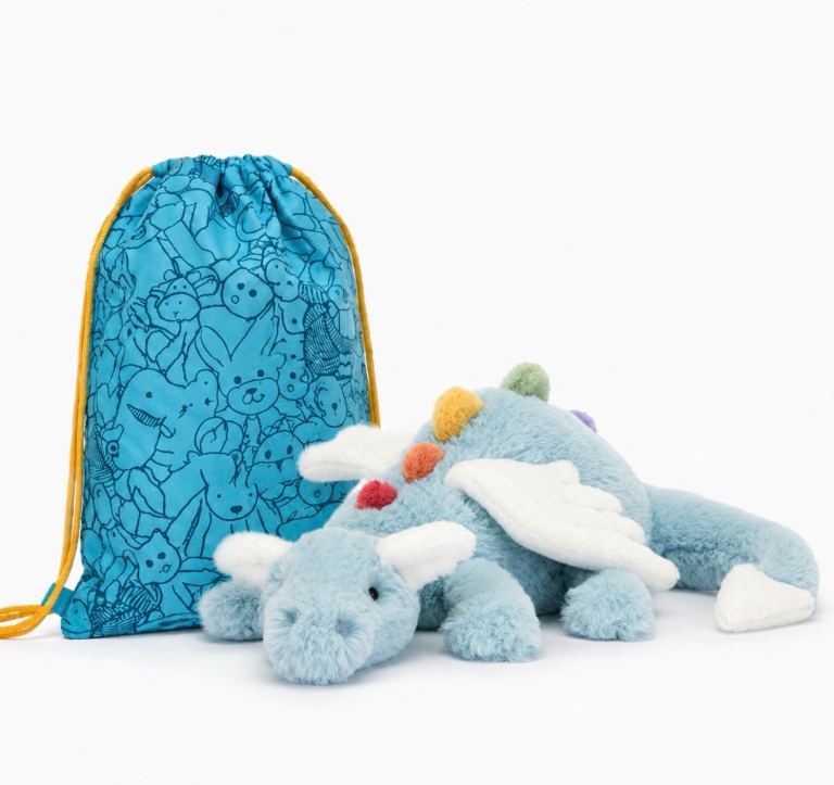 Jellycat Sky Dragon Soft Toy with Drawstring Bag – New