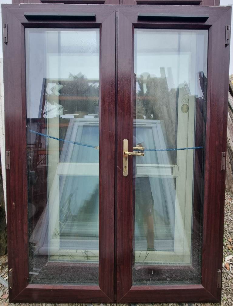 Used Brown On Brown UPVC French Patio Door 1485mm W x 2005mm H