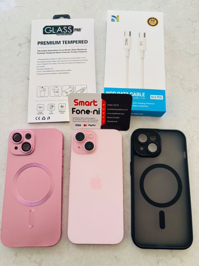 Pink iPhone 15. 6 month warranty. Lisburn . Delivery available 