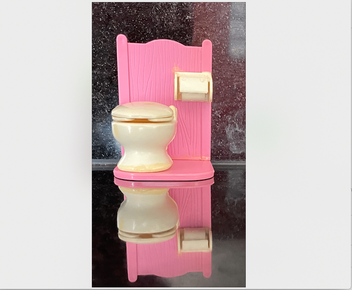 Pink Plastic Dollhouse Toilet with Holder – Good Condition
