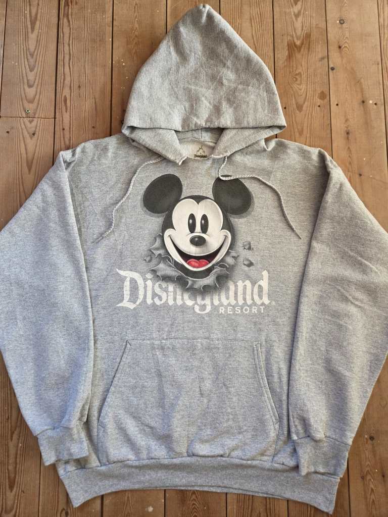 Disneyland Resort by Hanes Mickey Mouse Double-Sided Grey Hoodie Size L Upcycle Project
