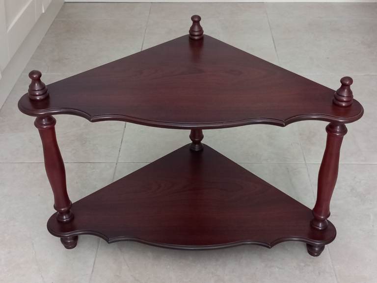 David Hopkins Mahogony Corner Table. 18" approx high 