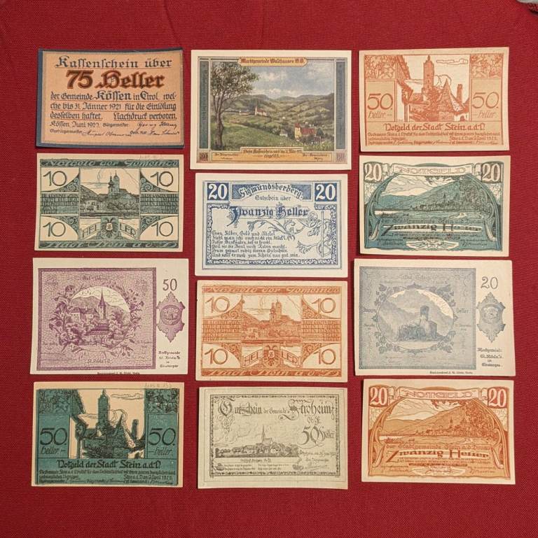 ♥NEW♥ 12x 100-year old Austrian emergency Gutschein paper money (see other ads for coins) #2