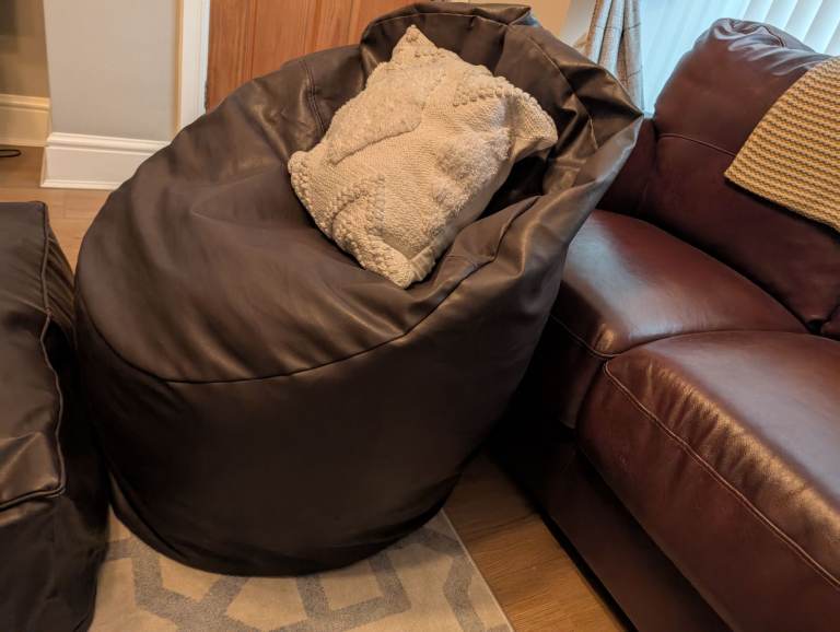 NEXT Faux Leather Floor Seat & Footstool – Brown, Good Condition