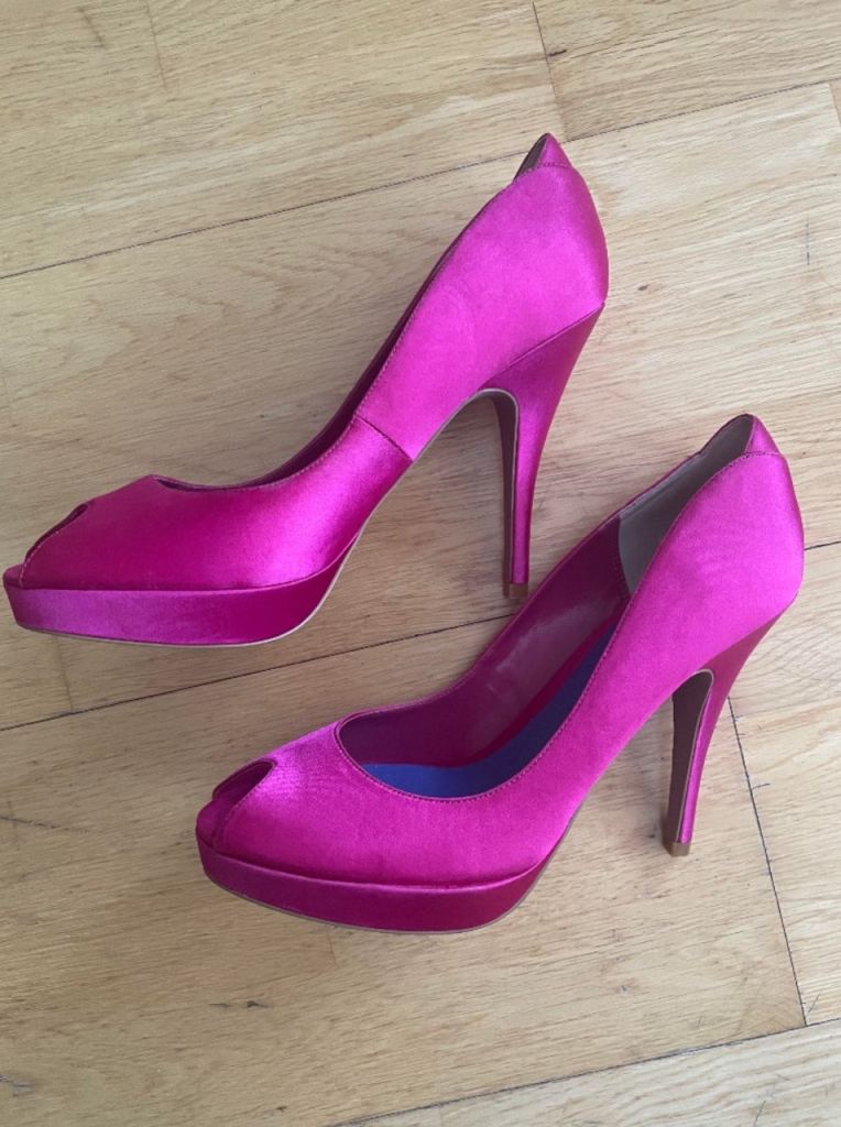 AS NEW KURT GEIGER HOT PINK SATIN HEELS (Fuchsia Stilettos UK 6)