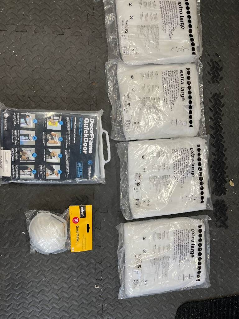 New DoorFrame QuickDoor Kit & XL Disposable Suits with Dust Masks