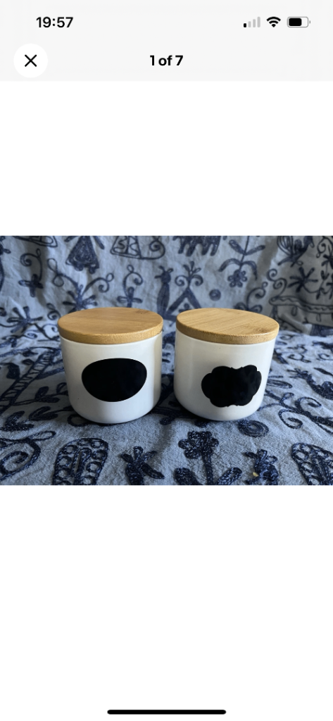 Set Of Two Small White Ceramic Storage Containers Tea Spice Caddy Bamboo Lids