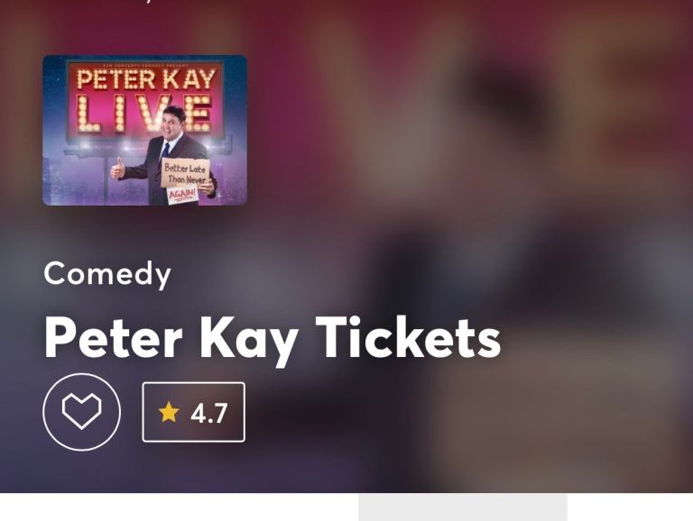 Peter Kay Saturday 6th June Belfast SSE VIP ticket 