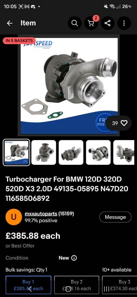 🚗 Brand New Turbocharger – BMW 120D 320D 520D X3 2.0D (N47D20)
