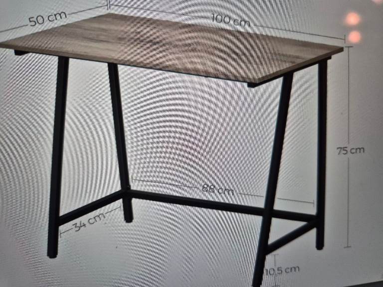 Small work desk wooden surface with steel frame