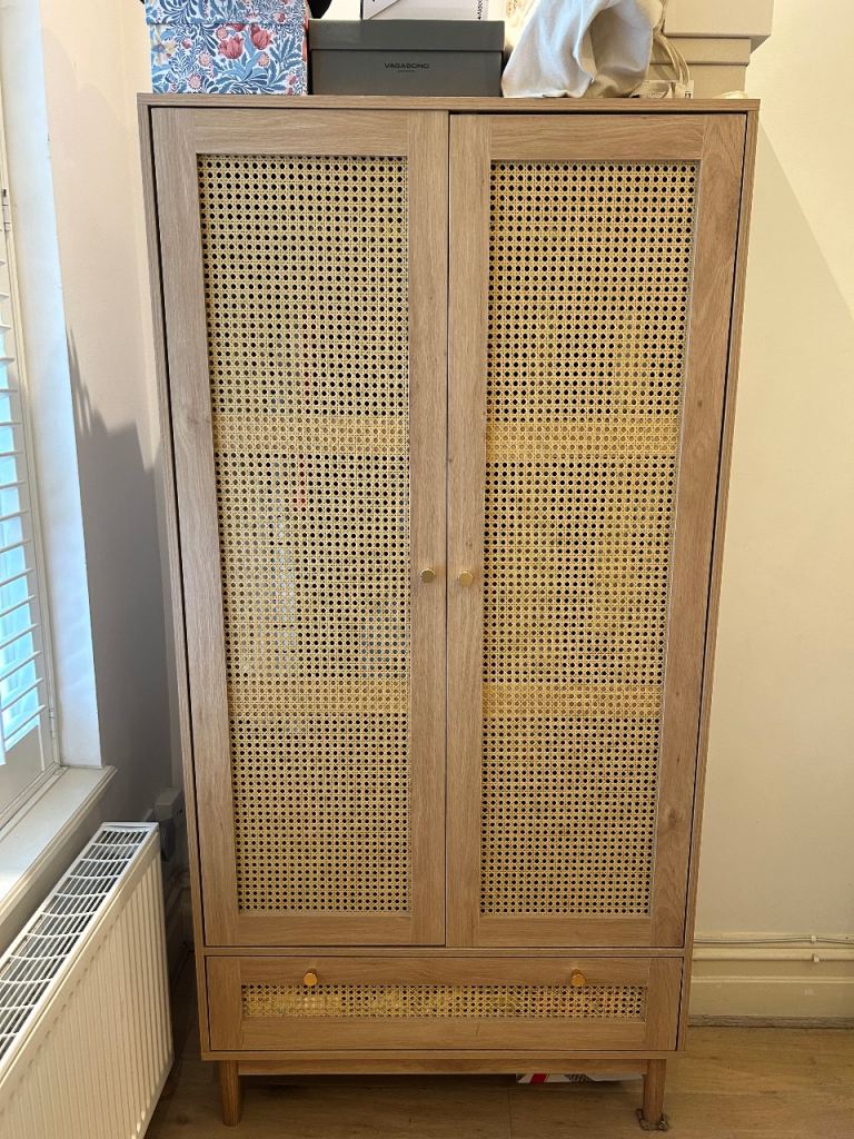 Rattan double wardrobe in oak finish 