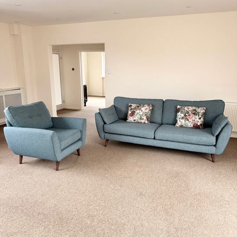 French connection by DFS. Teal 4 Seater Sofa & Armchair set. Could deliver.