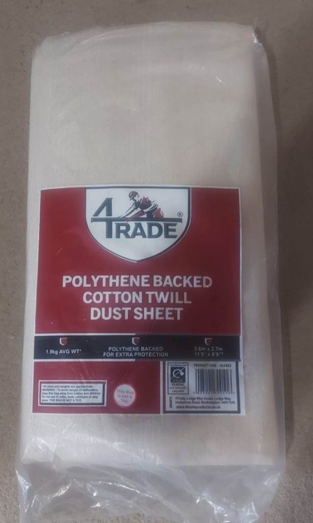 4 Trade Polythene Backed Cotton Twill Dust Sheet - 3.6m x 2.7m (NEW)