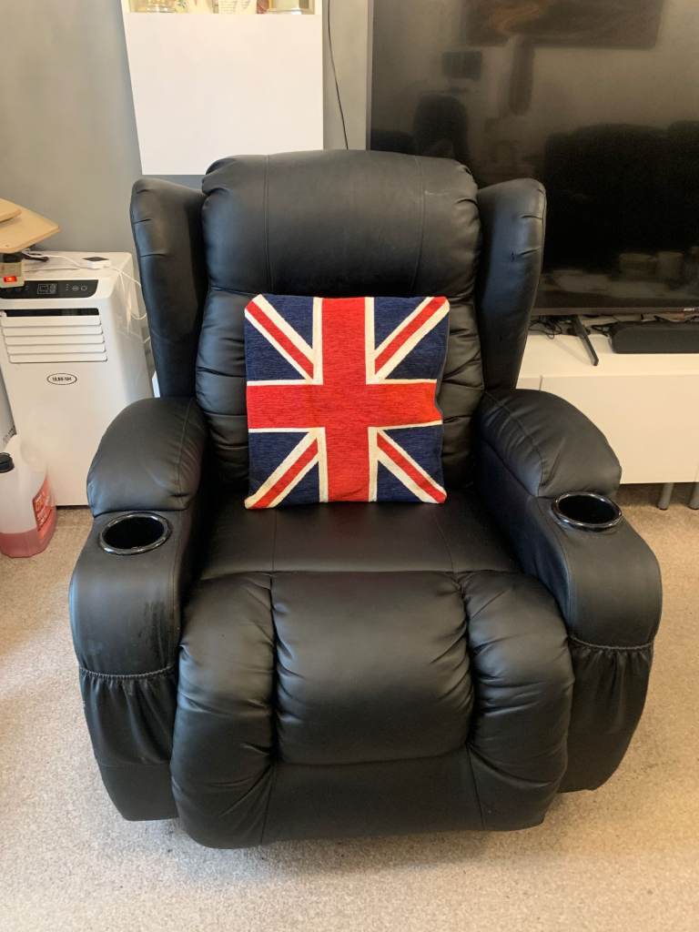 Caesar 10-in-1 Black Bonded Leather Recliner Armchair – Heated, Massage, Rocker & Swivel Chair