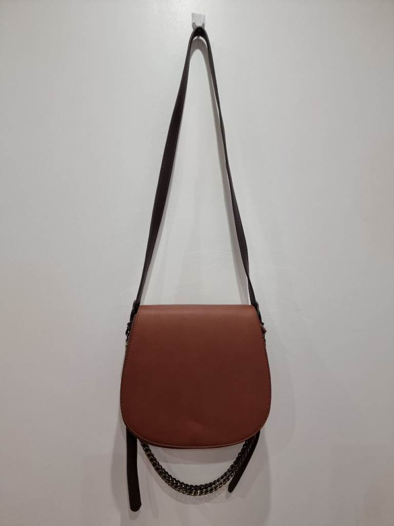 Reserved brown faux leather bag with chains