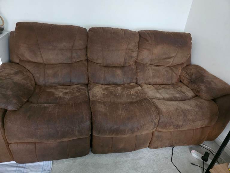 Brown Recliner Sofa - Three Seater, Fair Condition