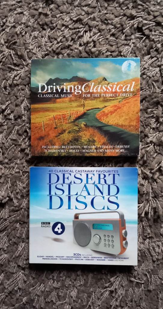 2 Cds: Driving Classical & Desert Island Discs. 50p each 