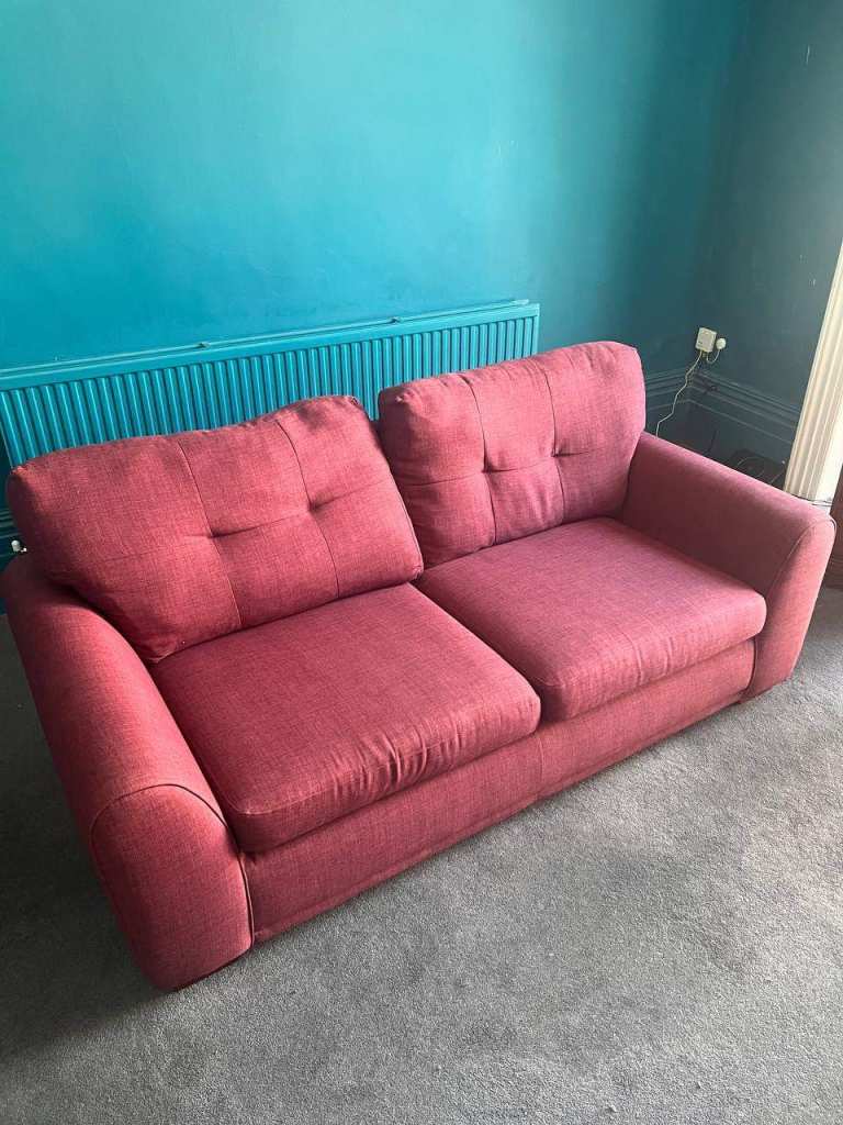 3 Seater Fabric Sofa | Deep Raspberry Pink, Excellent Condition