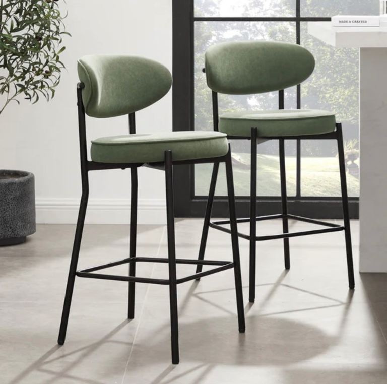 DUSK Mia Set of 2 Barstools - Matte Velvet - Sage Green