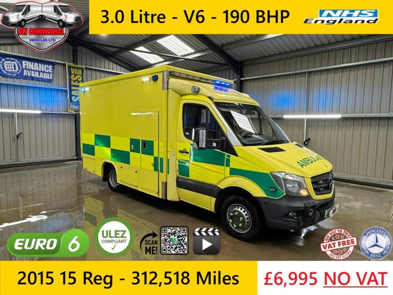 2015 15 Reg MERCEDES-BENZ SPRINTER 519 CDI MWB Ex-Ambulance Service + VAT