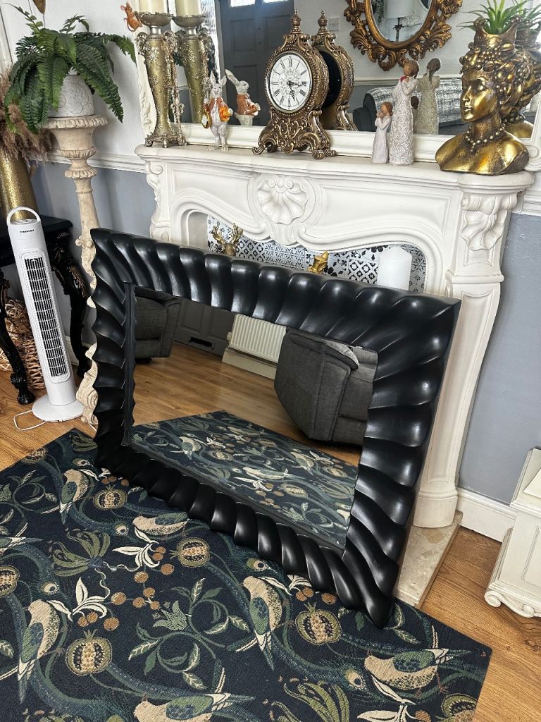 Large Black William wood  Wavy Framed Mirror – Good Condition