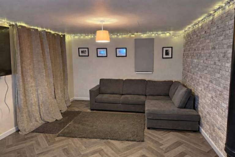 "DFS Orka" Grey Fabric Corner Sofa & Chaise Lounge