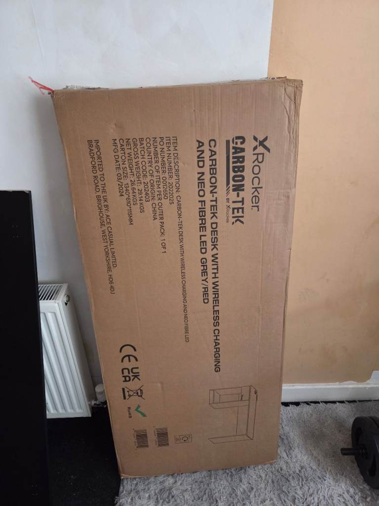 Carbon-Tek 120cm LED Gaming Desk with Wireless Charging - Grey / Red RGB