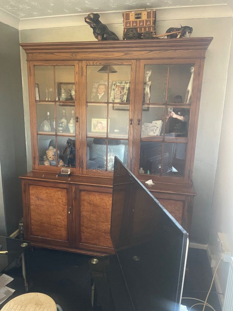 Large Wooden Display Cabinet / Bookcase with Glass Doors