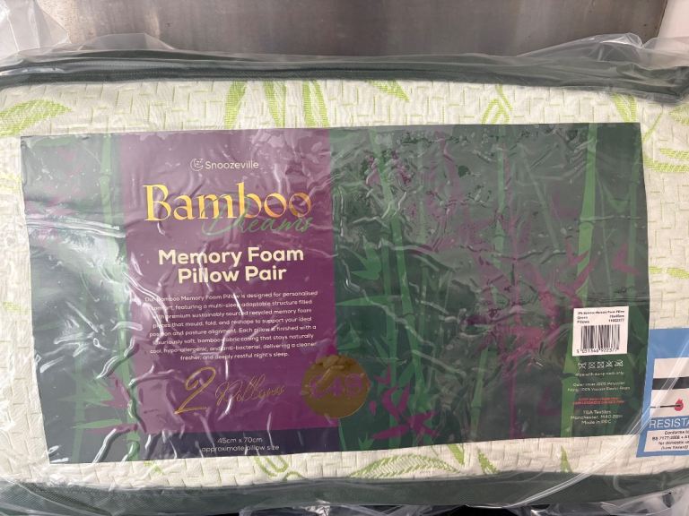 Snugsville Bamboo Memory Foam Pillow Pair – New