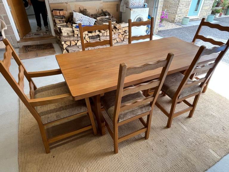 Solid Elm Dining Table and six chairs