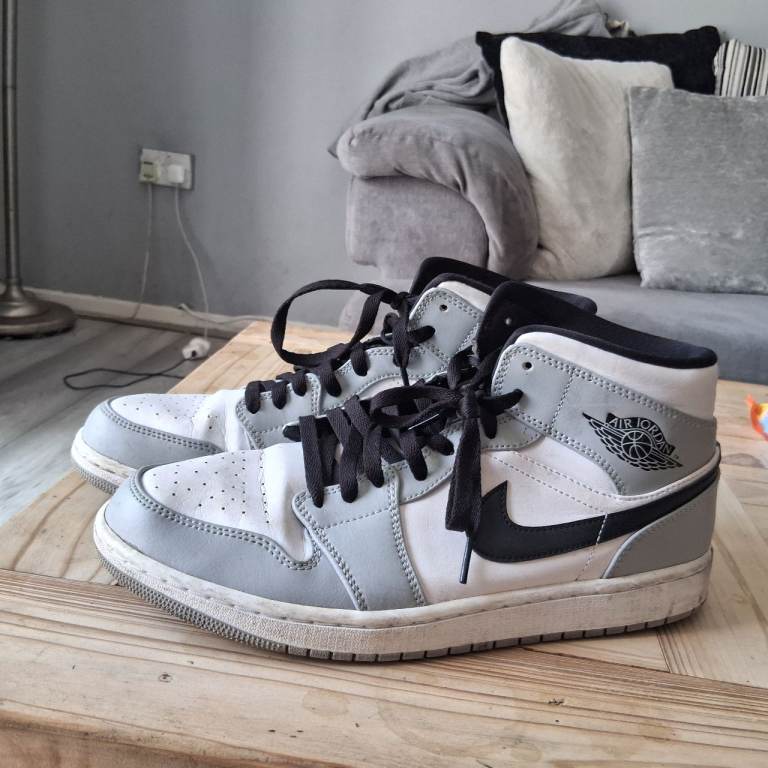 Nike Air Jordan 1 Mid Trainers – Grey and White, Good Condition