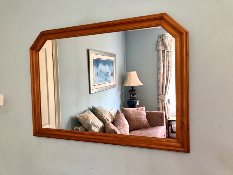 Solid Pine Mirror Angled Heavy  H28in/71cm W40in/102cm Good condition  T073