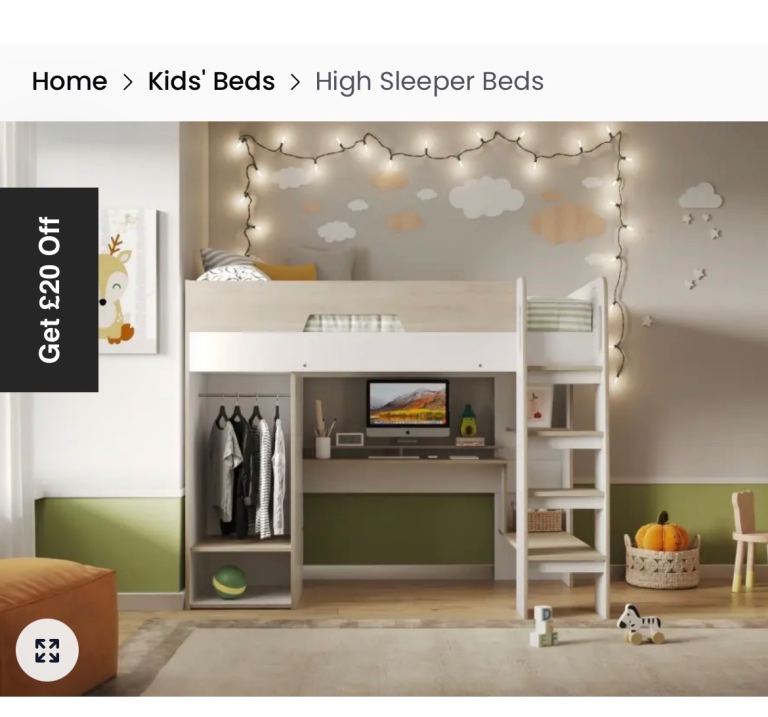 Cabin bed with built in desk and wardrobe 