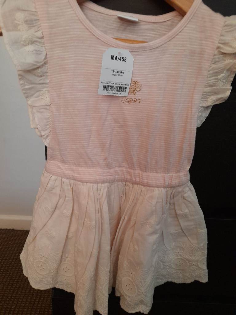 Next Baby Girls Pink Dress with Embroidery, 12-18 Months, New with Tags