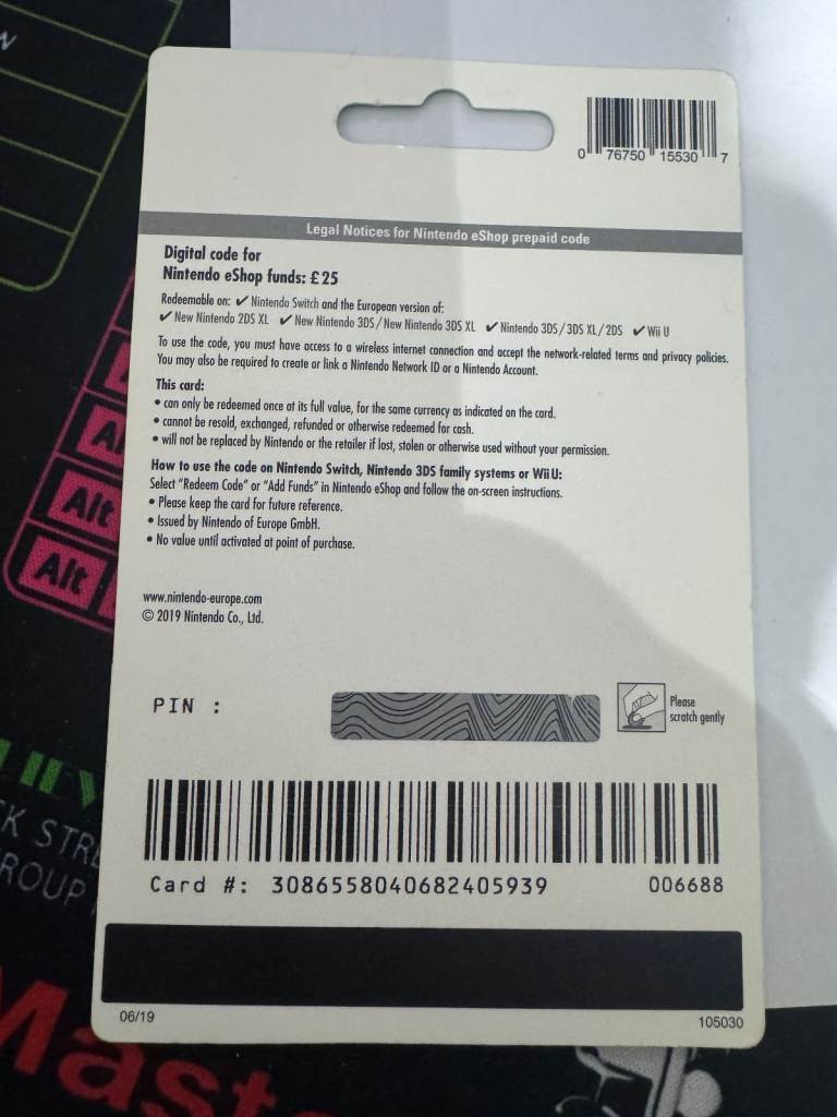 Nintendo eShop £25 Gift Card - Unused | in Brightons, Falkirk | Gumtree