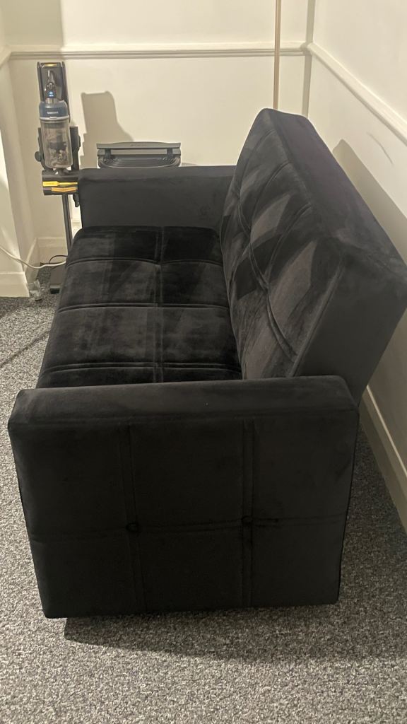 Black Velvet Sofa Bed Couch - Excellent Condition
