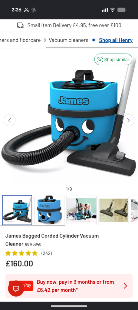James Bagged Cylinder Vacuum Cleaner – Blue, As New