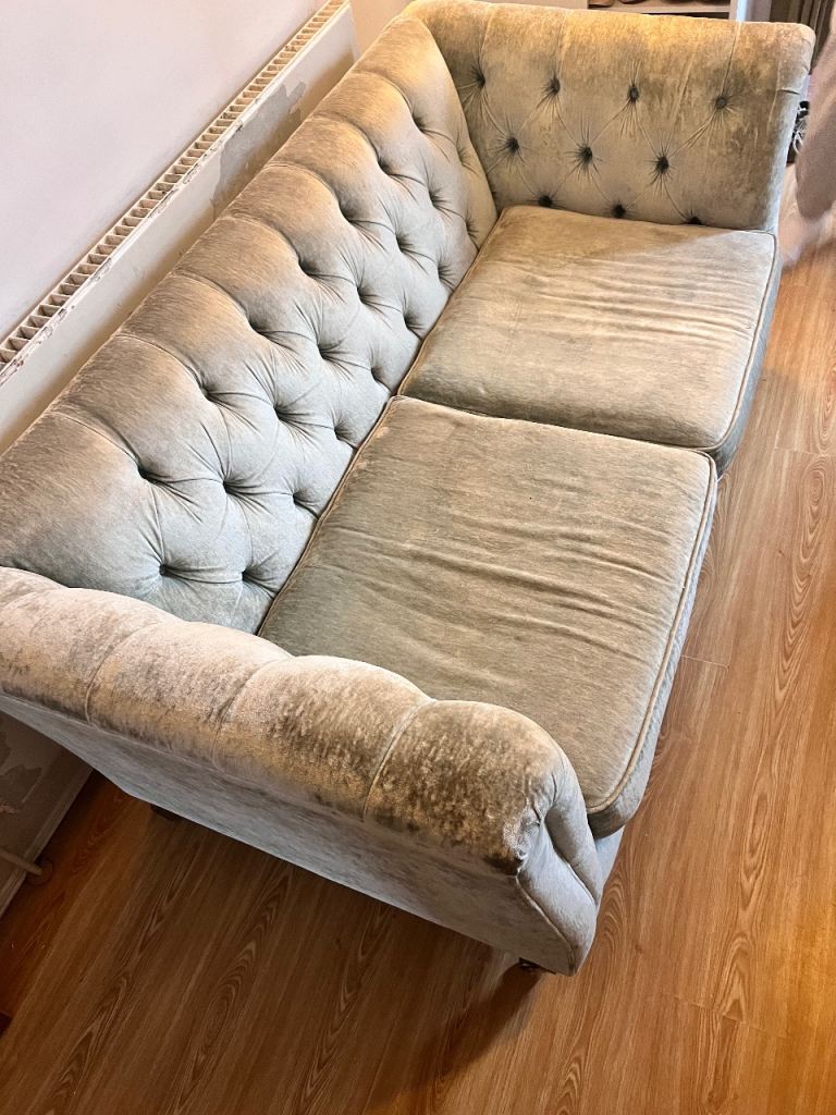Laura Ashley Chatsworth 2-Seater Sofa – Caitlin Grey Green Velvet – £150 ONO