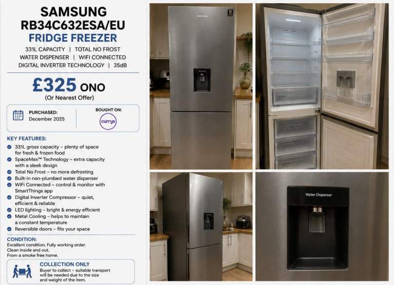 Samsung RB34C632ESA/EU Fridge Freezer - Silver, Excellent Condition