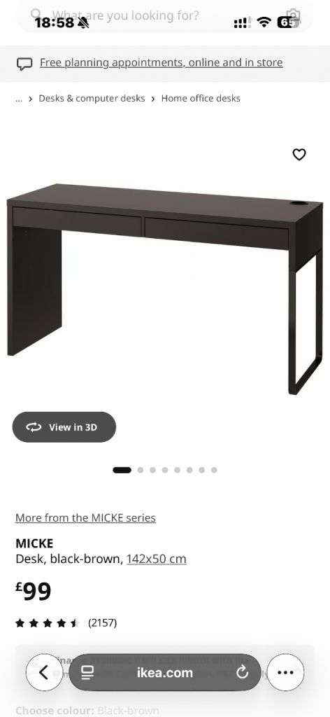 Ikea MICKE Desk, black-brown office table work from home