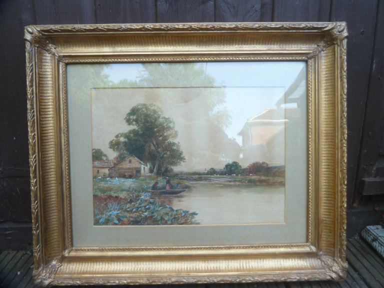 A Victorian water color painting of countryside scene in the gilt frame 