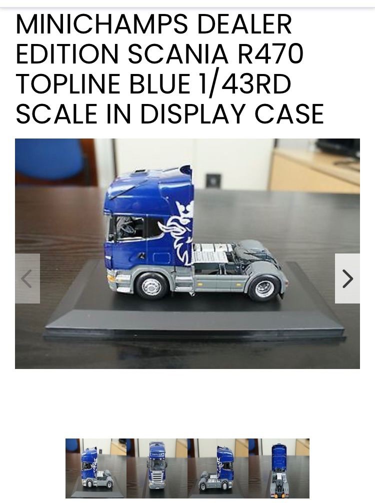 WANTED AD MINICAMPS DEALER EDITION SCANIA R470 TOPLINE BLUE 1/ 43RD SCALE IN DISPLAY CASE